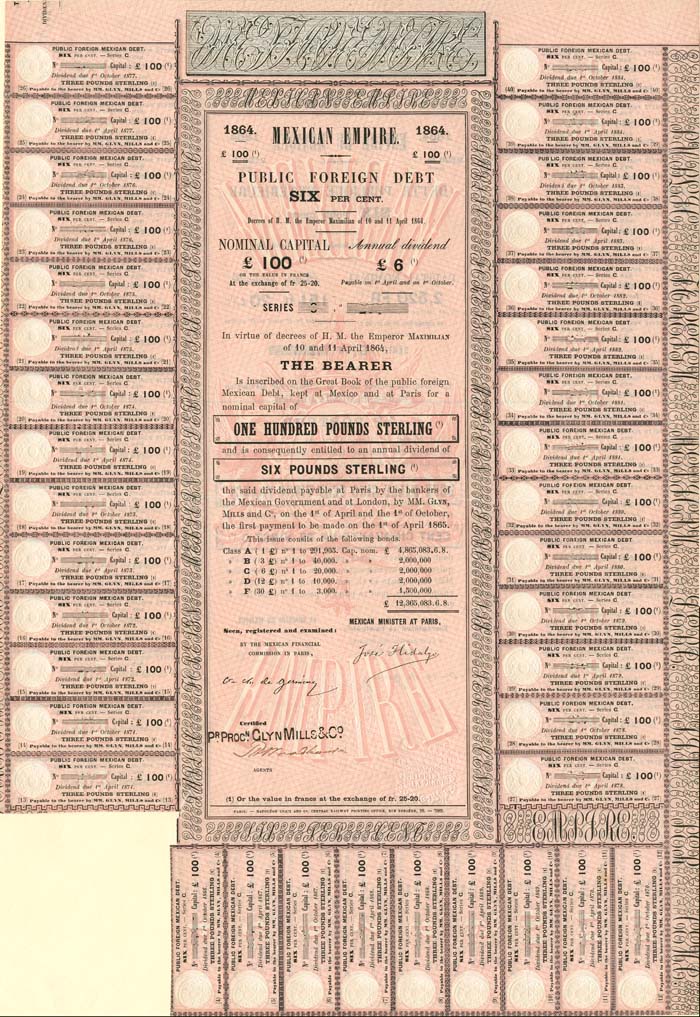 "Maximilian" 1864 Mexican Empire £100, 6% Bearer Bond